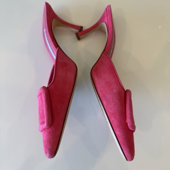 Manolo Blahnik Maysale Pink Suede Mule Kitten Heels Pumps - Picture 4 of 7
